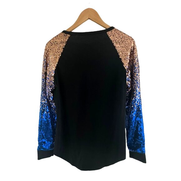 Shine Bright Raglan Sequin Sleeve Knit Top Size S Shirt Tunic Evening Party - Picture 4 of 8